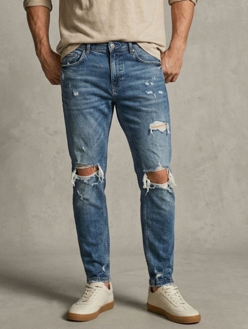 Zara Men's Blue Washed Denim Jeans Raw Hem Size 34